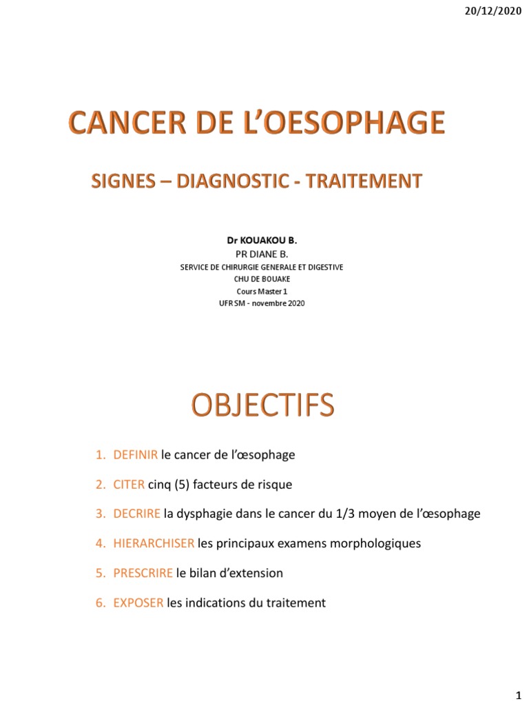 Cancer de l'œsophage diagnostic et traitement PDF Cancer de l — free download