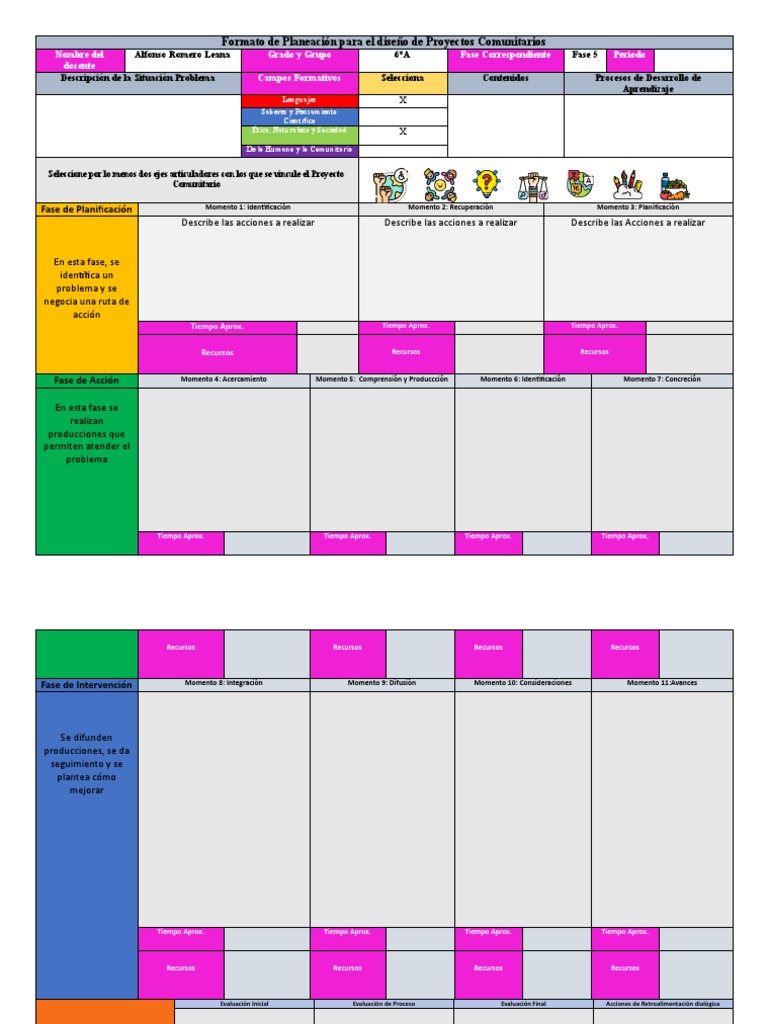 Formato de Proyectos Comunitarios 6°A | PDF | Evaluación | Planificación