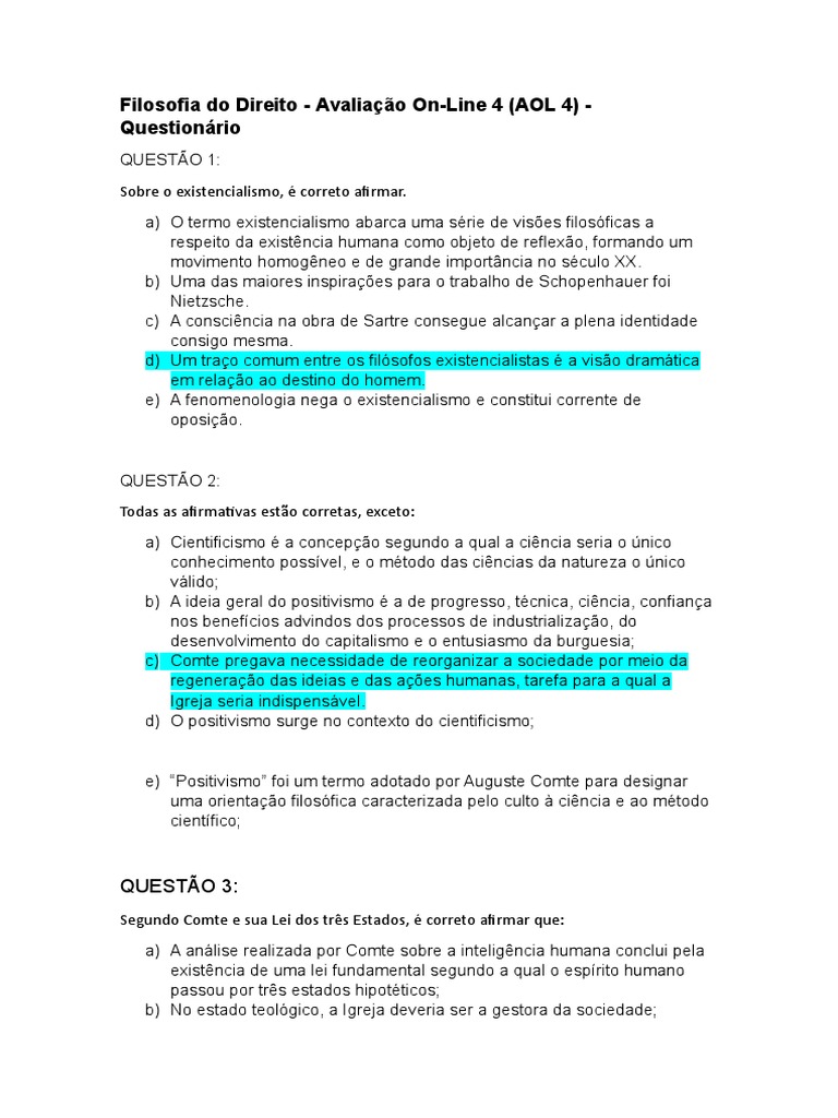 Questões sobre Positivismo e Filosofia | PDF | Science | Positivismo