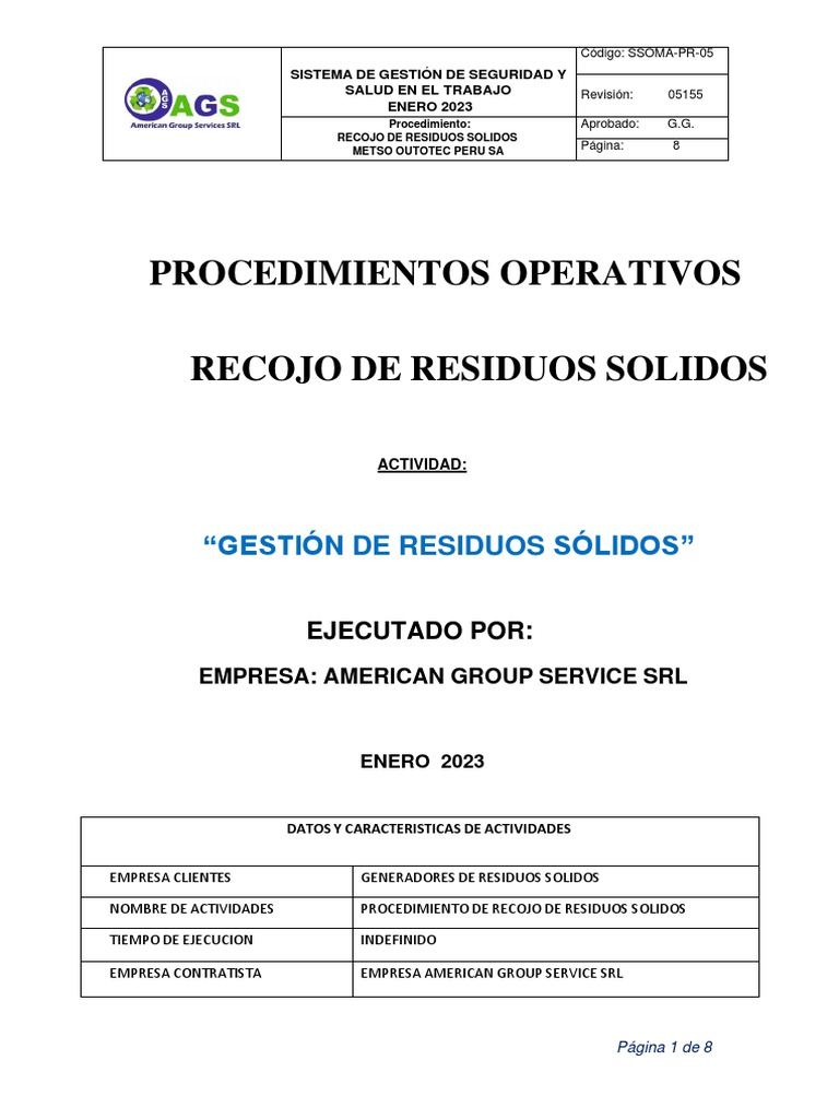 Procedimiento de Recojo de Residuos Sólidos | PDF | Residuos | Materiales
