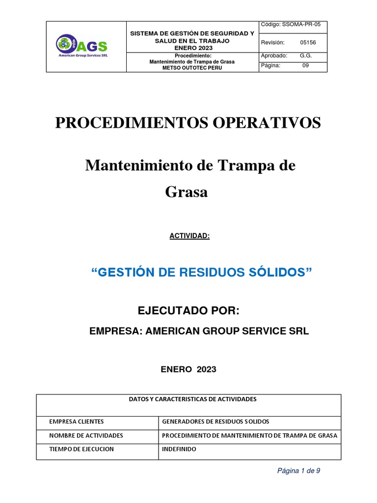 Procedimiento de Mantenimiento de Trampa de Grasa 2023Enero PDF