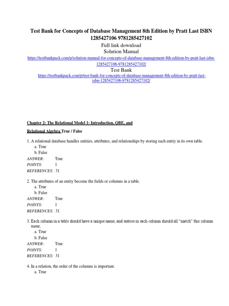 Database Management Test Bank & Solutions | PDF | Relational Model ...