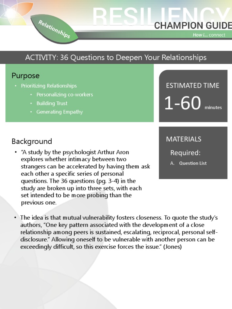 36 Questions to Build Closeness | PDF | Psychological Concepts | Social ...