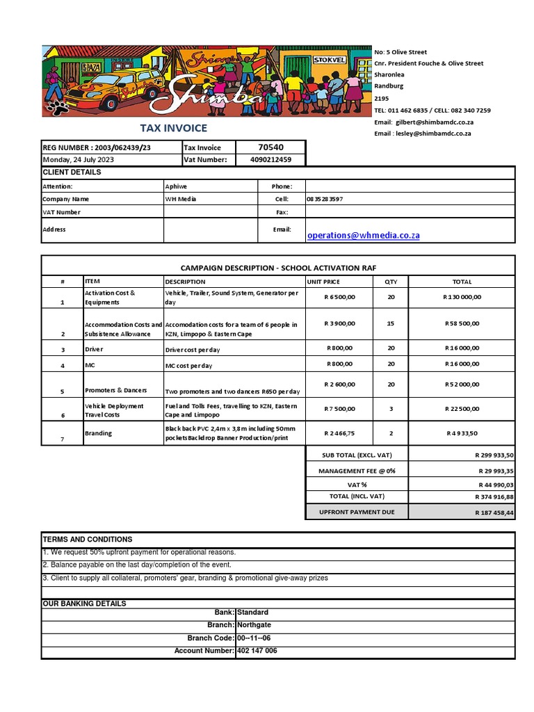 Tax Invoice for School Activation Event | PDF | Invoice | Value Added Tax
