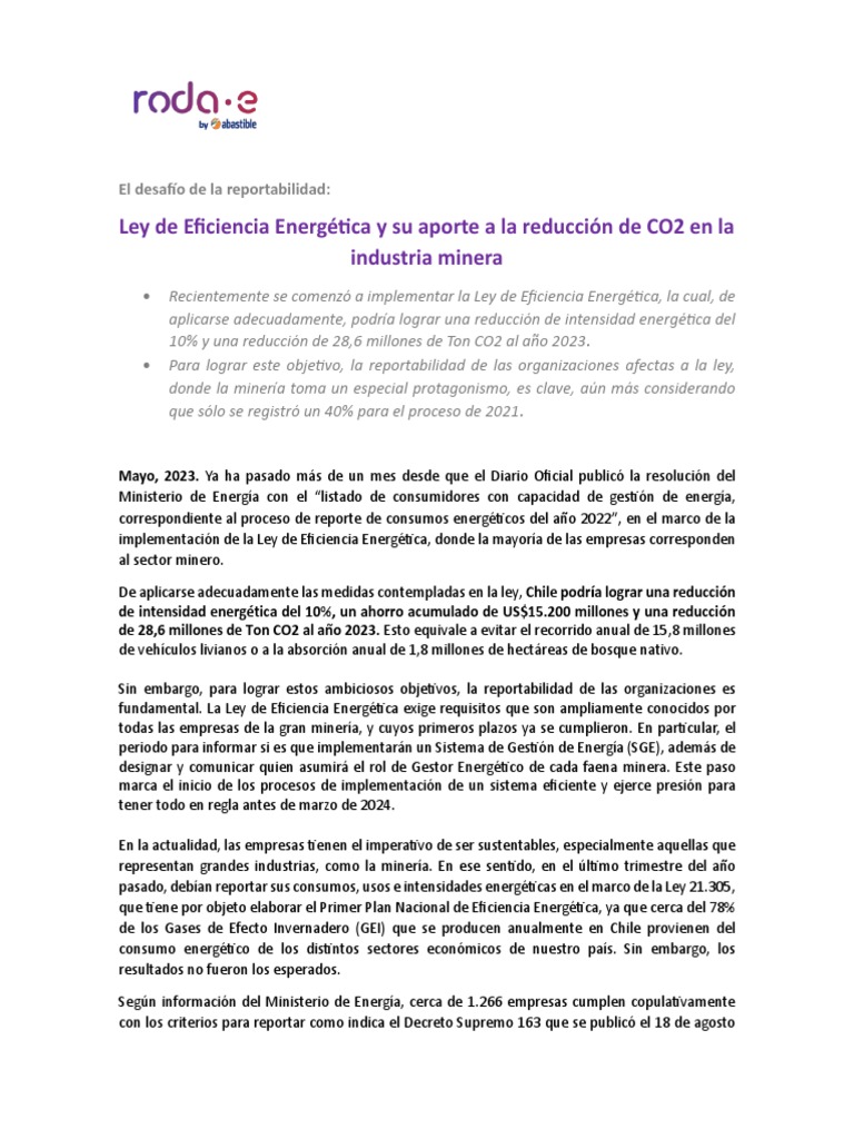 Ley de Eficiencia Energética en La Minería | PDF | Uso eficiente de ...