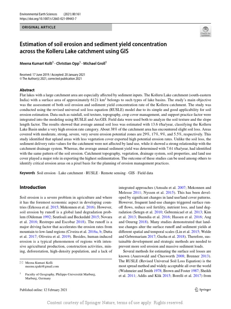 Estimation of Soil Erosion and Sediment Yield Conc | PDF | Erosion ...