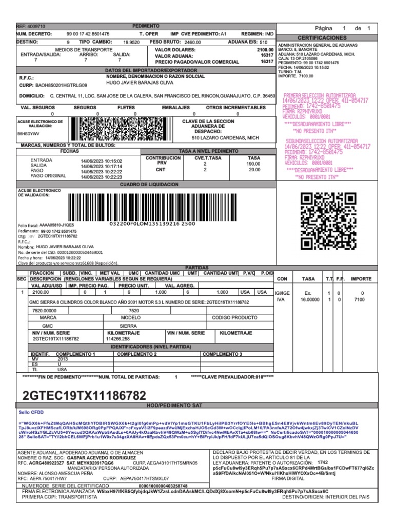 Pedimento de Importación Vehicular A1 PDF El comercio internacional