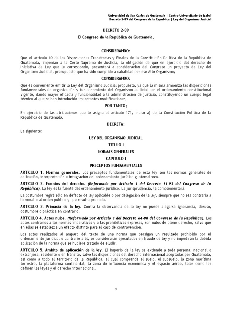 Ley del organismo judicial decreto 2 89 pdf judicaturas