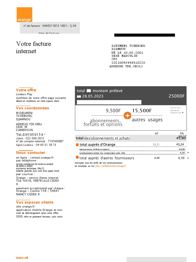Facture Livebox Play - DJEUMEMI TCHEBONG | PDF | Secteurs du service ...