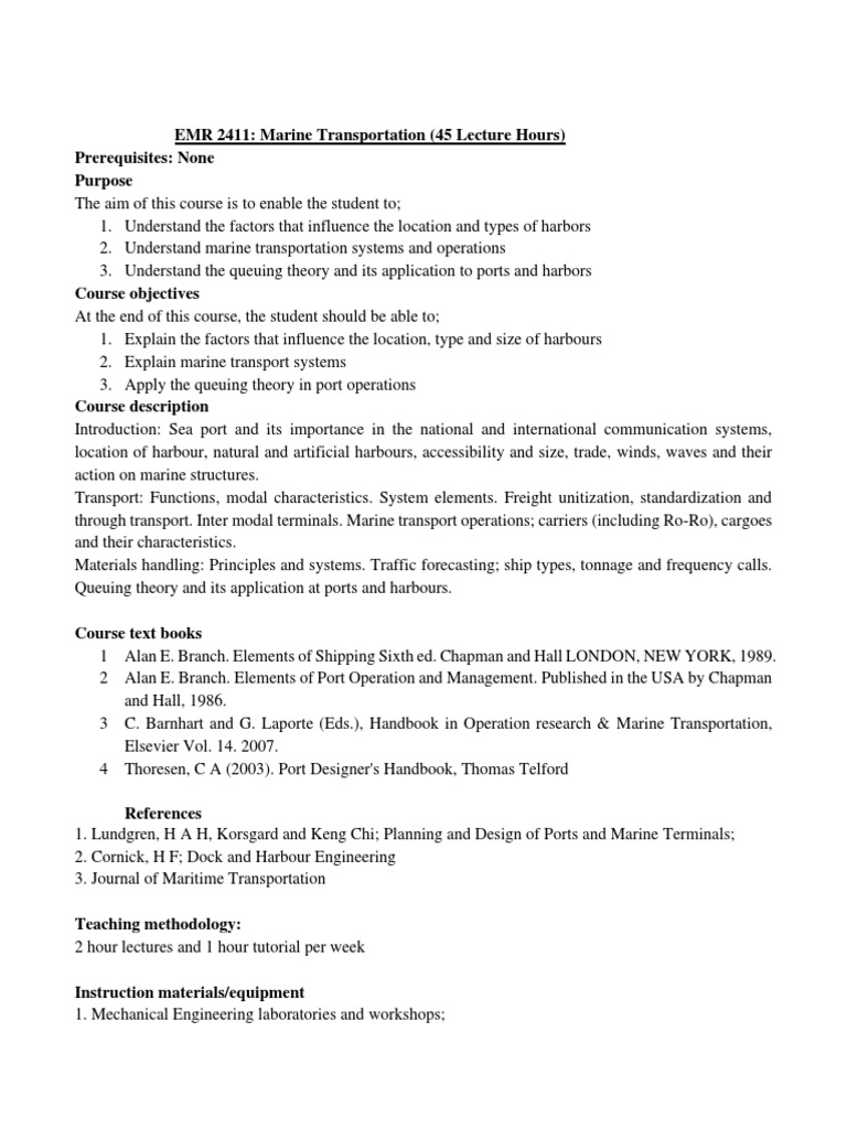 Emr 2411 Lecture Notes 1 PDF Ships Port