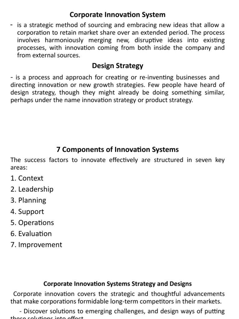 Corporate Innovation System Overview | PDF | Negotiation | Innovation
