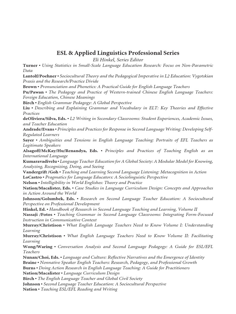 ESL & Applied Linguistics Professional Series: Eli Hinkel, Series ...