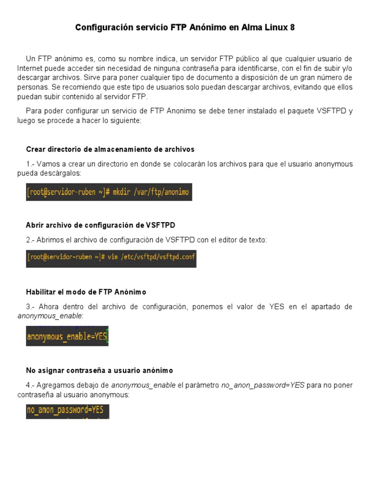 Configuración de FTP Anónimo en Alma Linux | PDF | Protocolo de ...