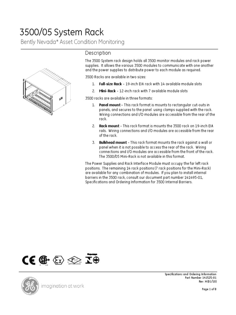 Bently Nevada 3500/05 Rack Specs | PDF | Electronics | Electricity