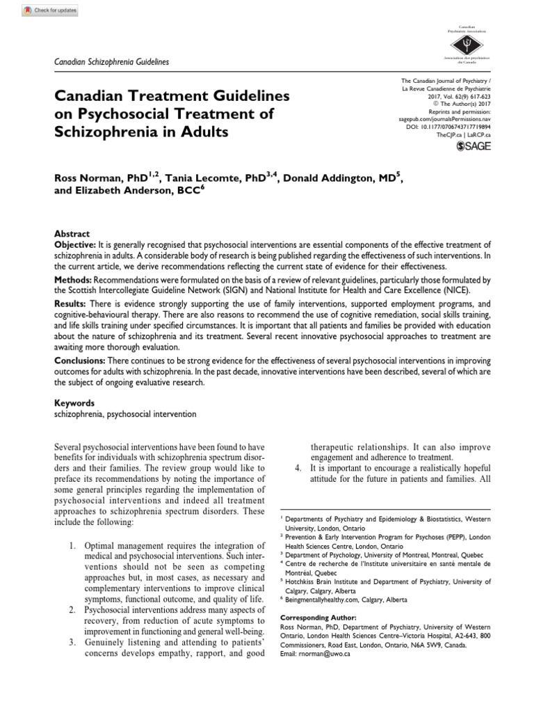Canadian treatment guidelines on psychosocial treatment of