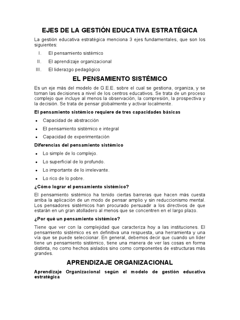 Ejes de la Gestión Educativa Estratégica | PDF | Aprendizaje | Liderazgo