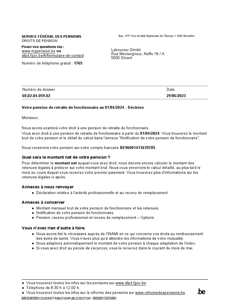 Notification de Pension Retraite 2024 | PDF | Finance et gestion monétaire