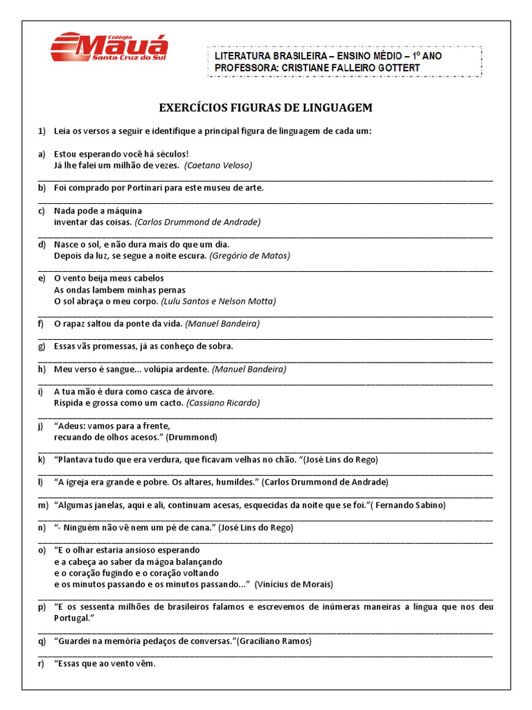 Exercícios Figuras de Linguagem 7 | Download grátis PDF | Metáfora