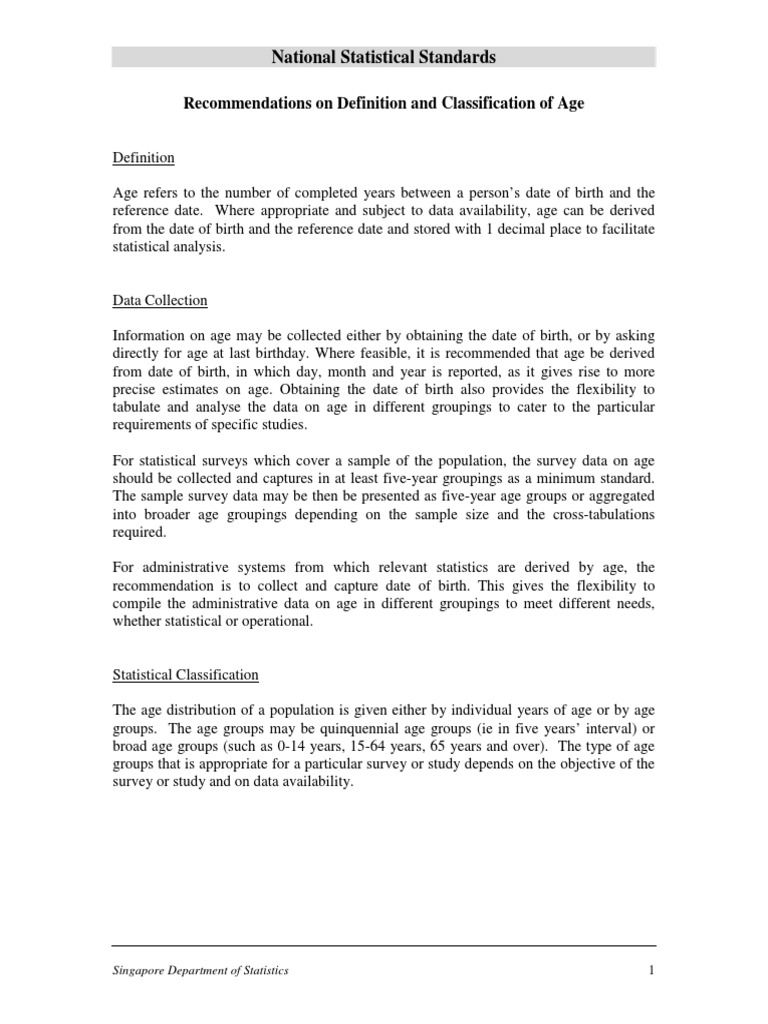 Age Definition and Classification Standards | PDF | Statistics ...
