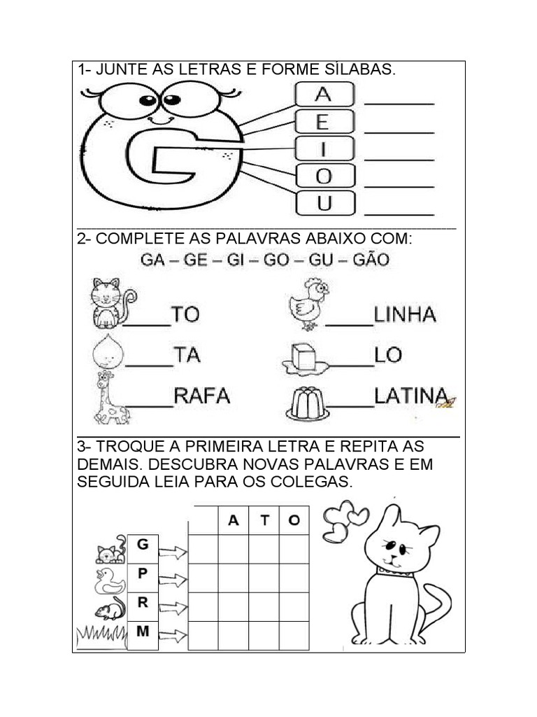 Atividades sobre a Letra G para 1º Ano | PDF | Famílias linguísticas ...