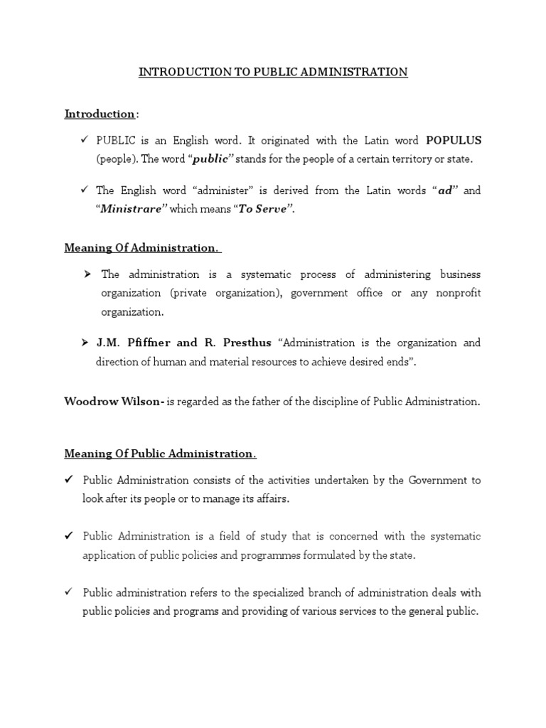 INTRODUCTION TO PUBLIC ADMINISTRATION Notes | PDF | Public ...