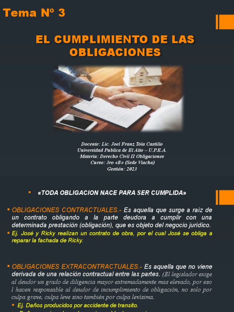 Tema #3 El Cumplimiento de Las Obligaciones - (Oficial) | PDF | Pagos ...