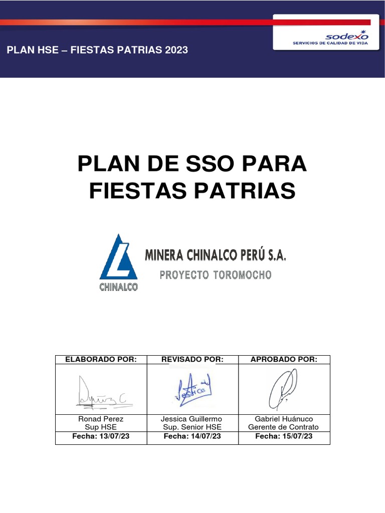 Plan de Fiestas Patrias 2023 PDF Seguridad y salud ocupacional