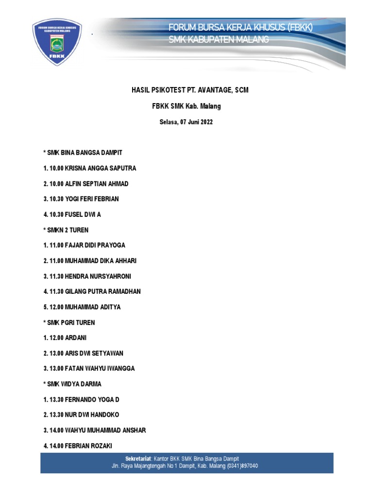 Hasil psikotest pt avantage pdf