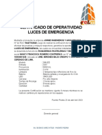 Certificado de Operatividad de Luces de Emergencia Panaderia, Pasteleria y Bodega Mirones Bajo