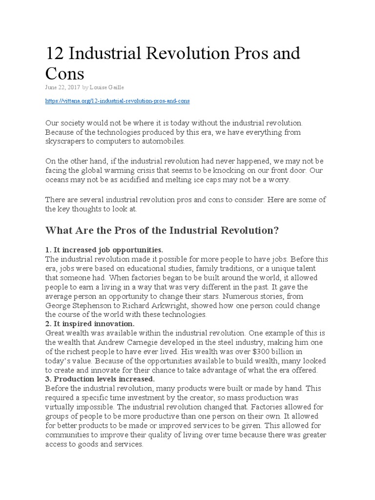 12 Industrial Revolution Pros and Cons PDF Industrial Revolution