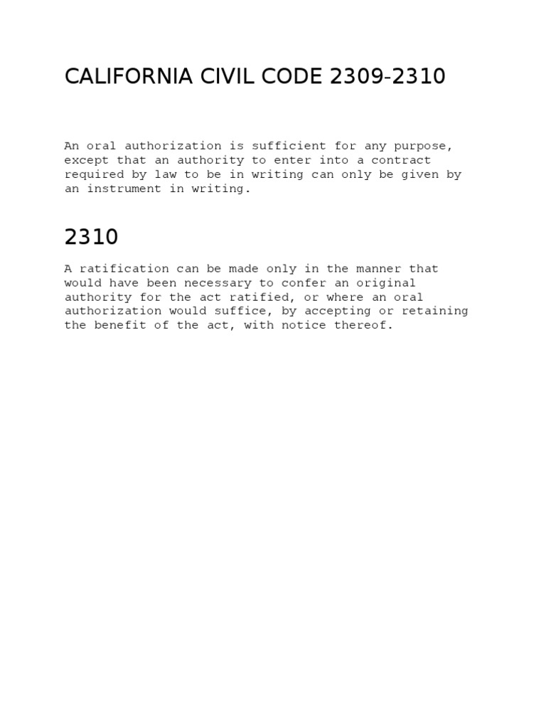California Civil Code 2309 Authority To Execute Deed As Agent Has To Be ...
