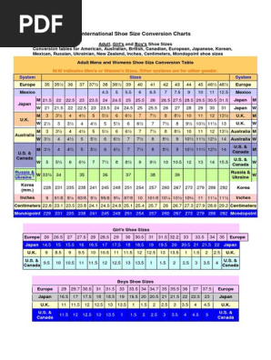 International Shoe Size Conversion Charts