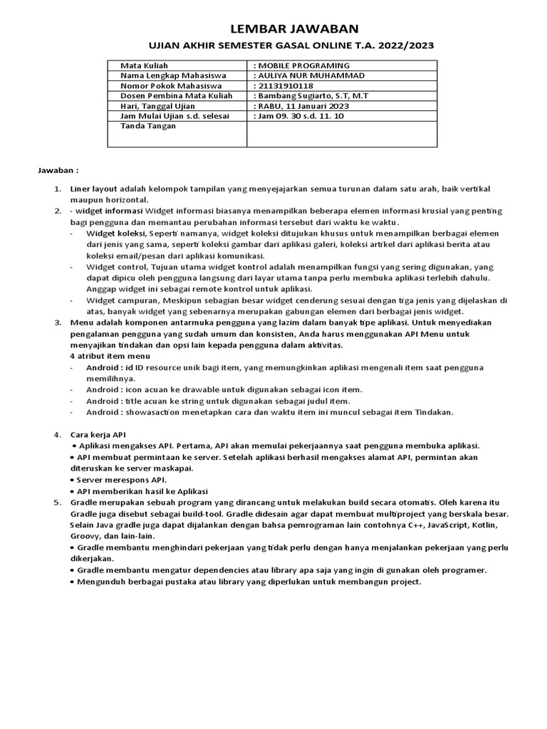 UAS Mobile Programming 2022/2023 | PDF