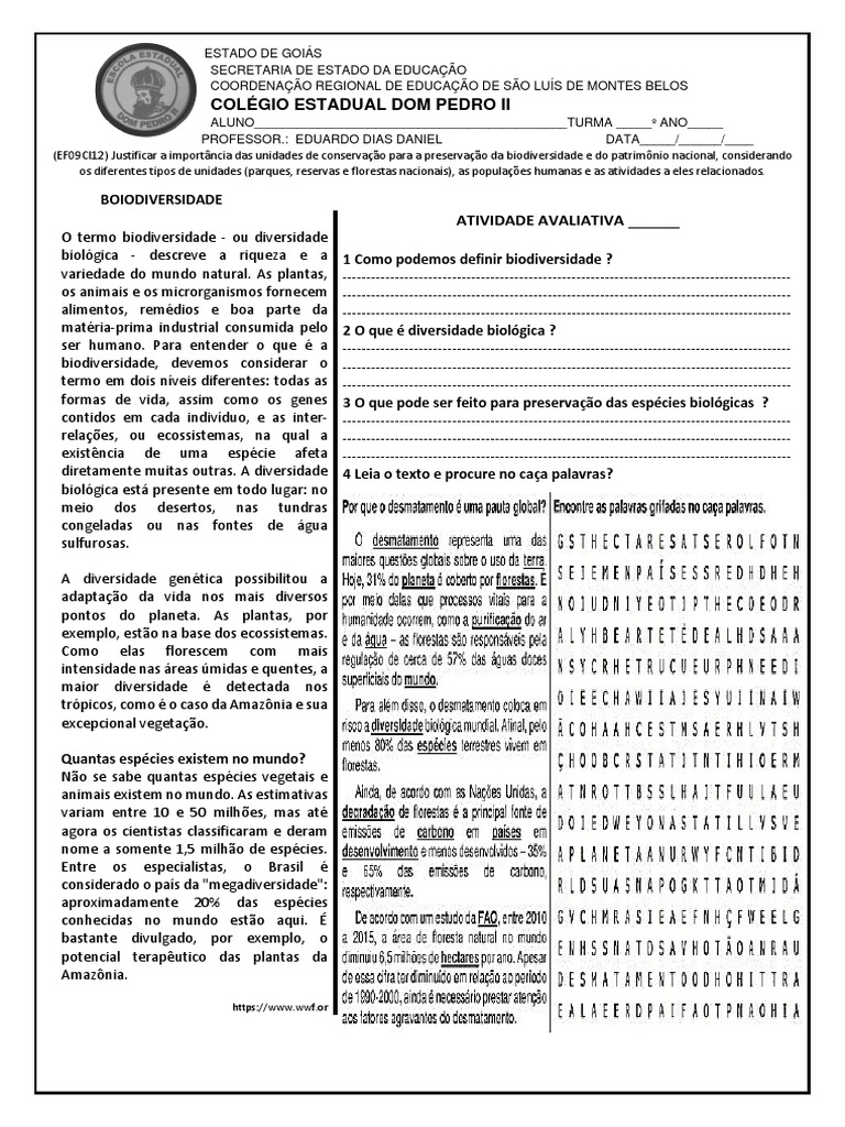 ATI 9 ANO Biodiversidade | PDF | Biodiversidade | Floresta Amazônica