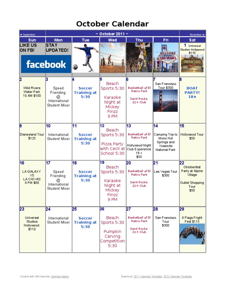October 2011 Events Calendar | PDF | Sports & Recreation