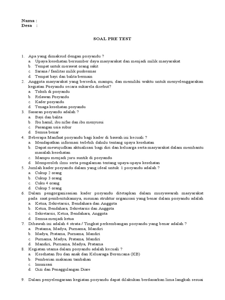 Soal Pre Tes Pos Test Pdf