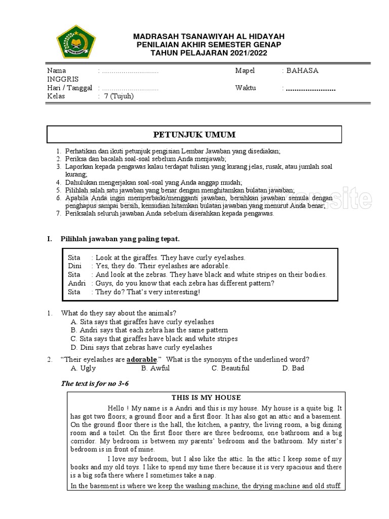Contoh soal kd 4.8 kelas 7 bahasa inggris