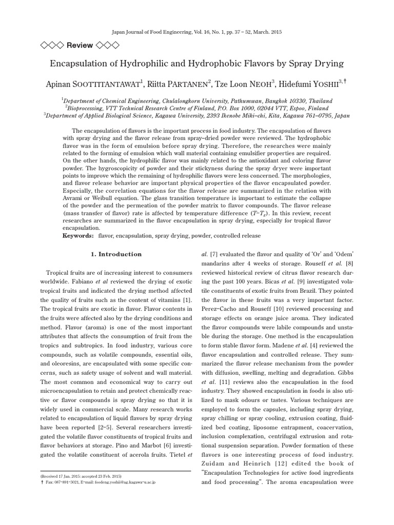 Encapsulation of Hydrophilic and Hydrophobic Flavors by Spray Drying