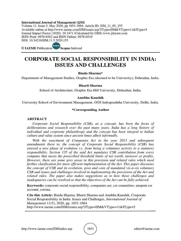 Corporate Social Responsibility in India | PDF | Corporate Social
