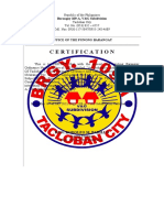 Certification: Barangay 109-A, V&G Subdivision