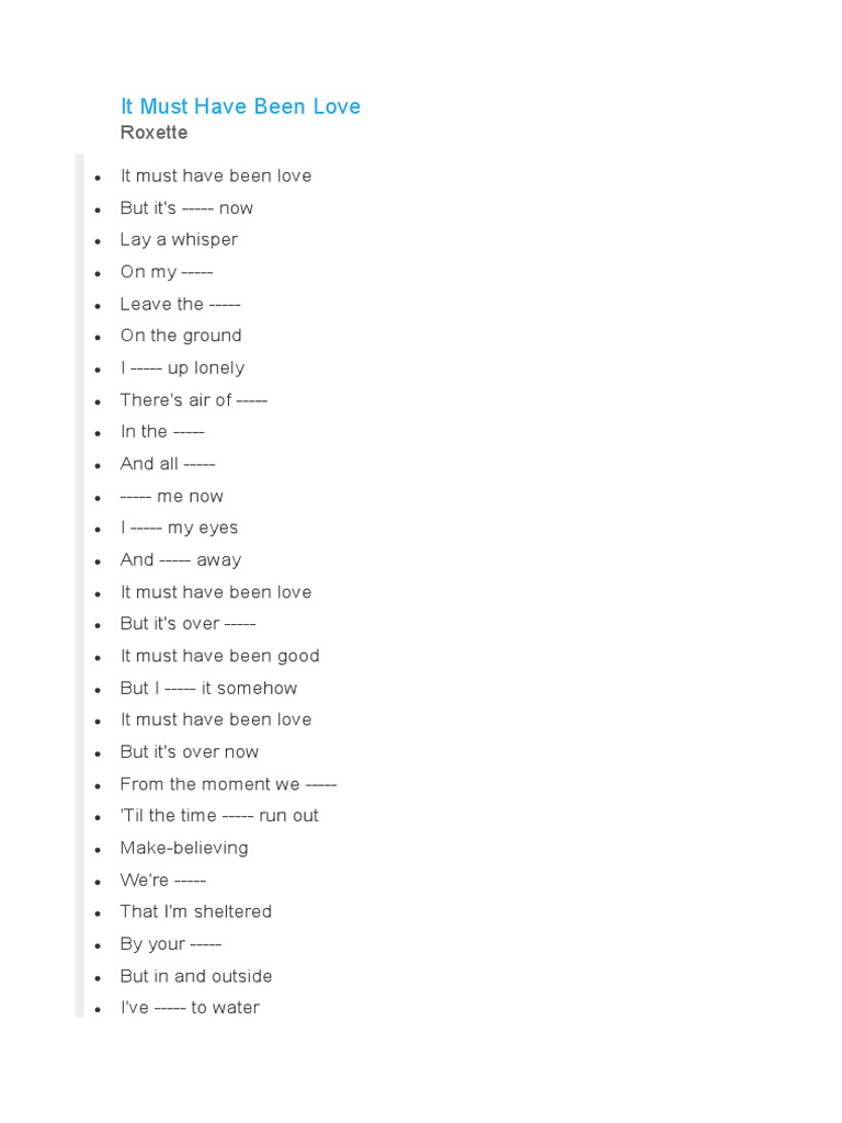 It Must Have Been Love Lyrics PDF