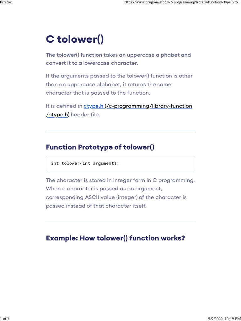 C Tolower - C Standard Library | PDF