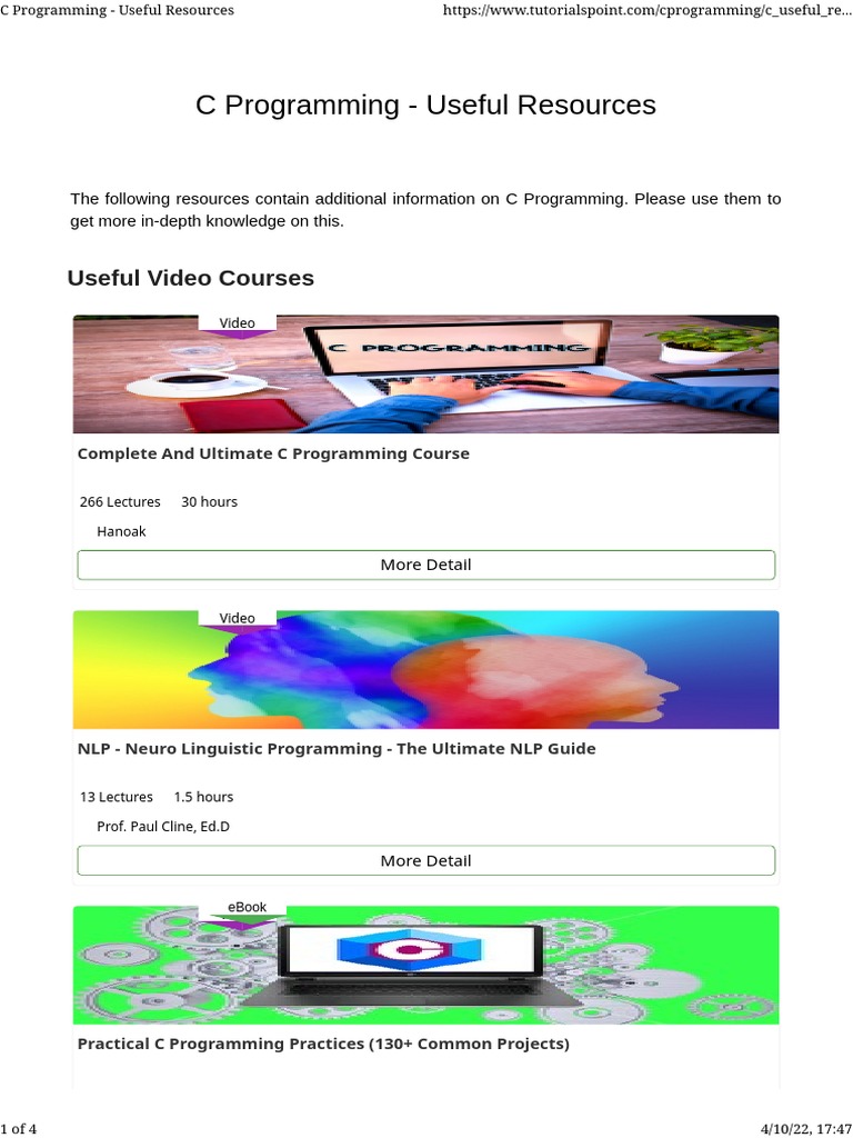 C Programming - Useful Resources | PDF | Computing | Neuro Linguistic ...