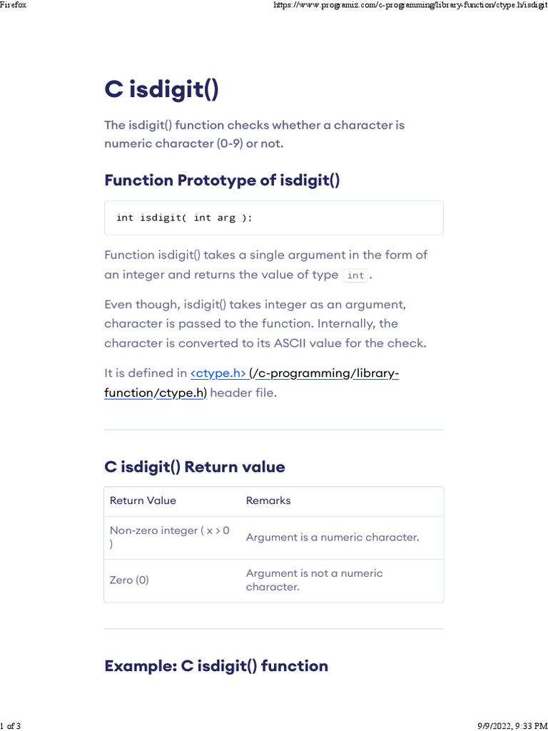 C Isdigit - C Standard Library | PDF | Integer (Computer Science ...