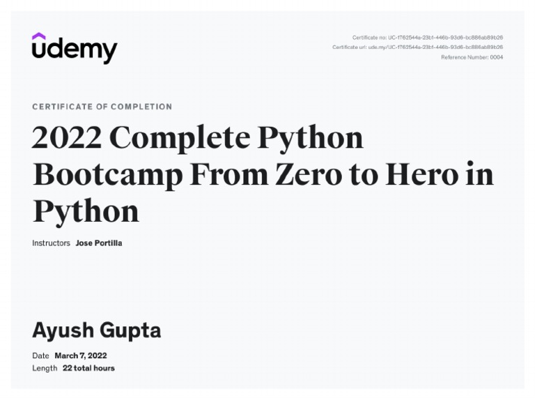 UDEMY Python Certificate | PDF