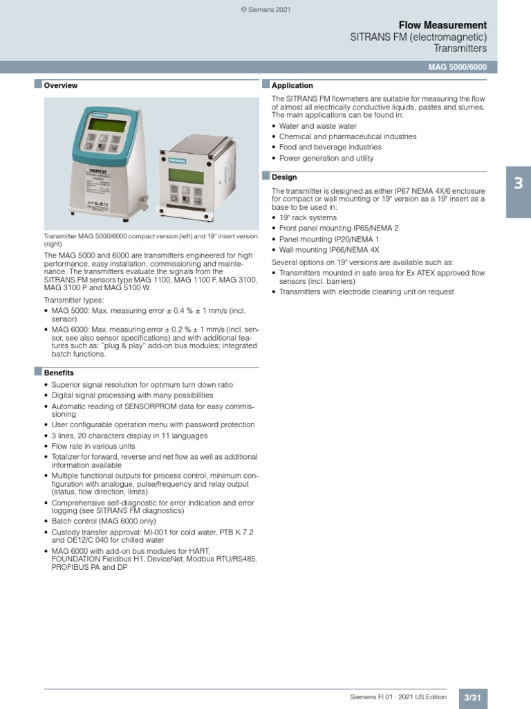 Siemens MAG 5000/6000 Transmitters Guide | PDF | Flow Measurement ...
