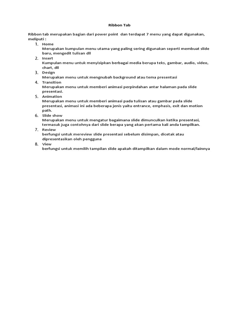 Menu Utama Ribbon di PowerPoint | PDF