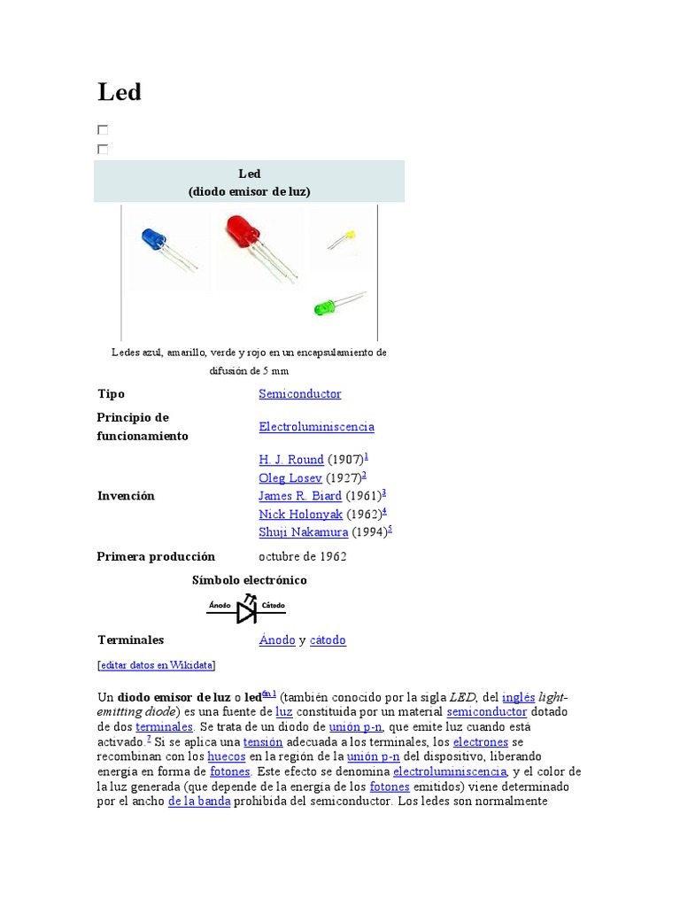 Diodo Led | PDF | Diodo emisor de luz | Semiconductores