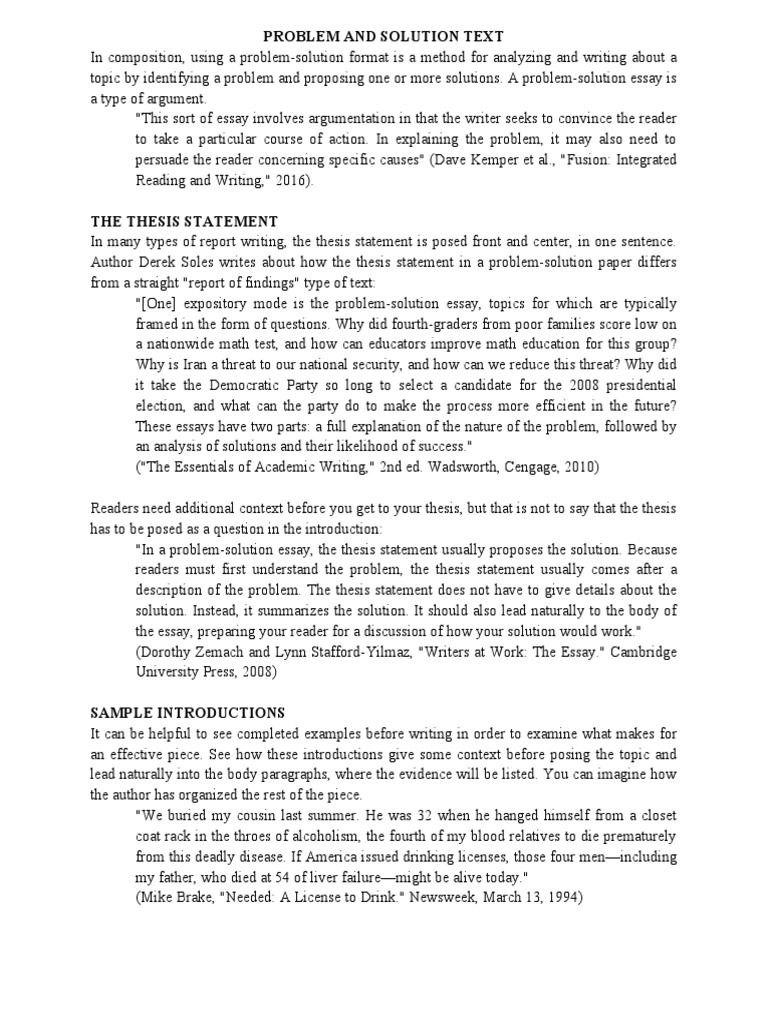Problem and Solution Text | PDF | Essays | Thesis