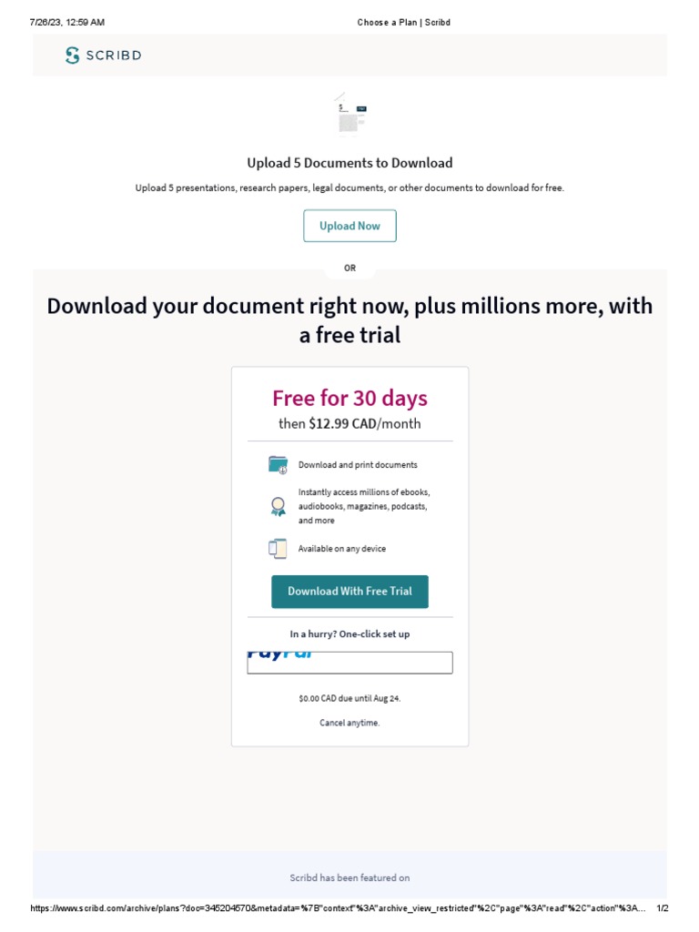 Your Document Right Now, Plus Millions More, With A Free Trial PDF